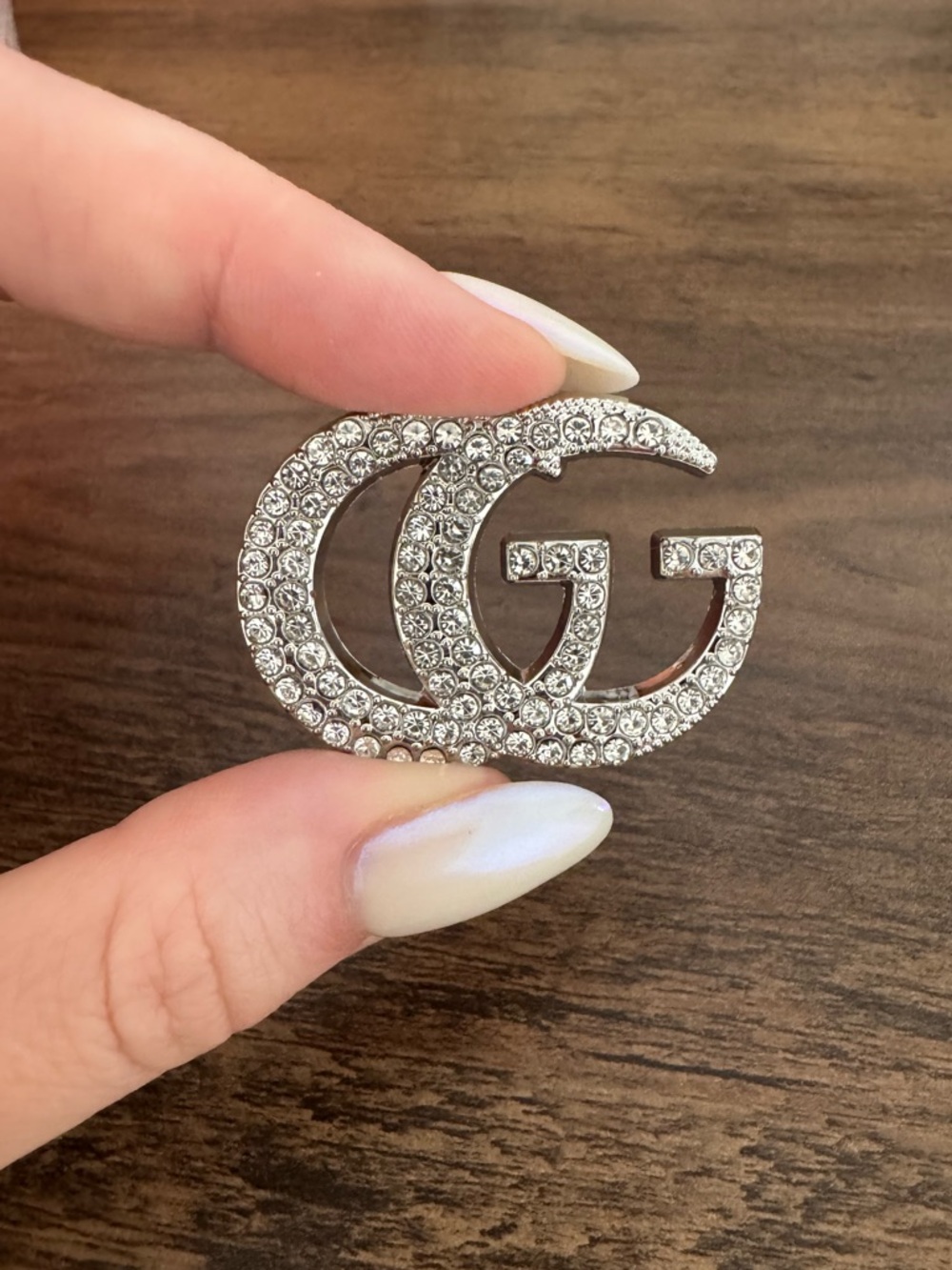 New Crystal Double-G Style Brooch - Silver Rhinestone Accent